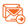 Orange line icon of an envelope with a right-pointing arrow, representing sending an email or message.