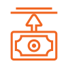 Orange icon of a paper currency note with an upward arrow above it, symbolizing income, earnings, or financial growth