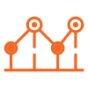 Orange icon of a line graph with four data points connected by lines, representing data analytics or performance tracking