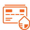 Orange icon of a credit card with a droplet-shaped symbol in front, suggesting themes of secure payment, financial protection, or online transaction safety.