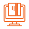 Orange line icon of a credit card on a computer screen, symbolizing online payment or e-commerce transaction.